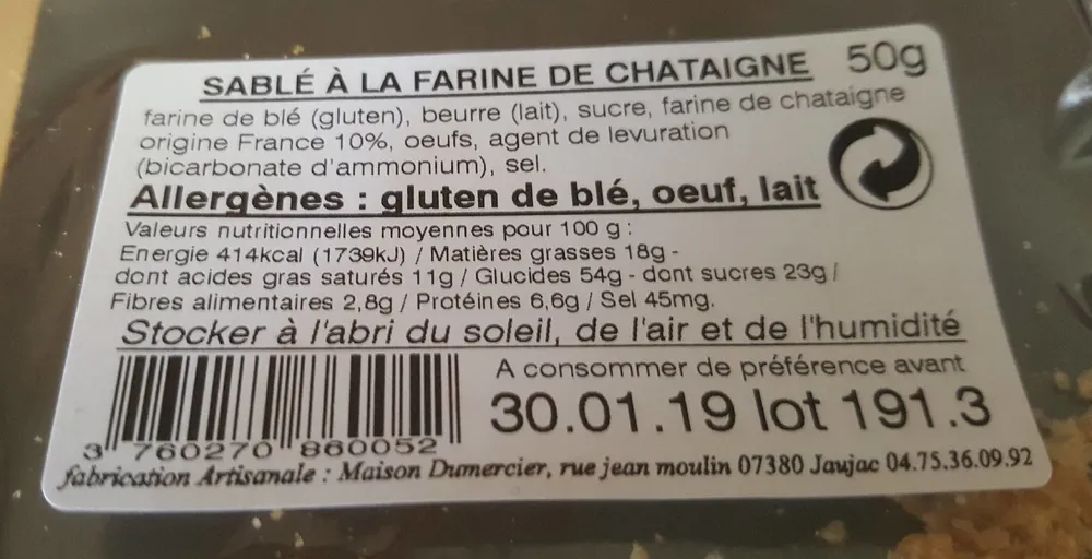 Sablé à la Farine de Châtaignes