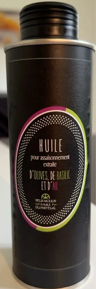 Huile pour assaisonnement extrait d’olive de basilic et d’ail