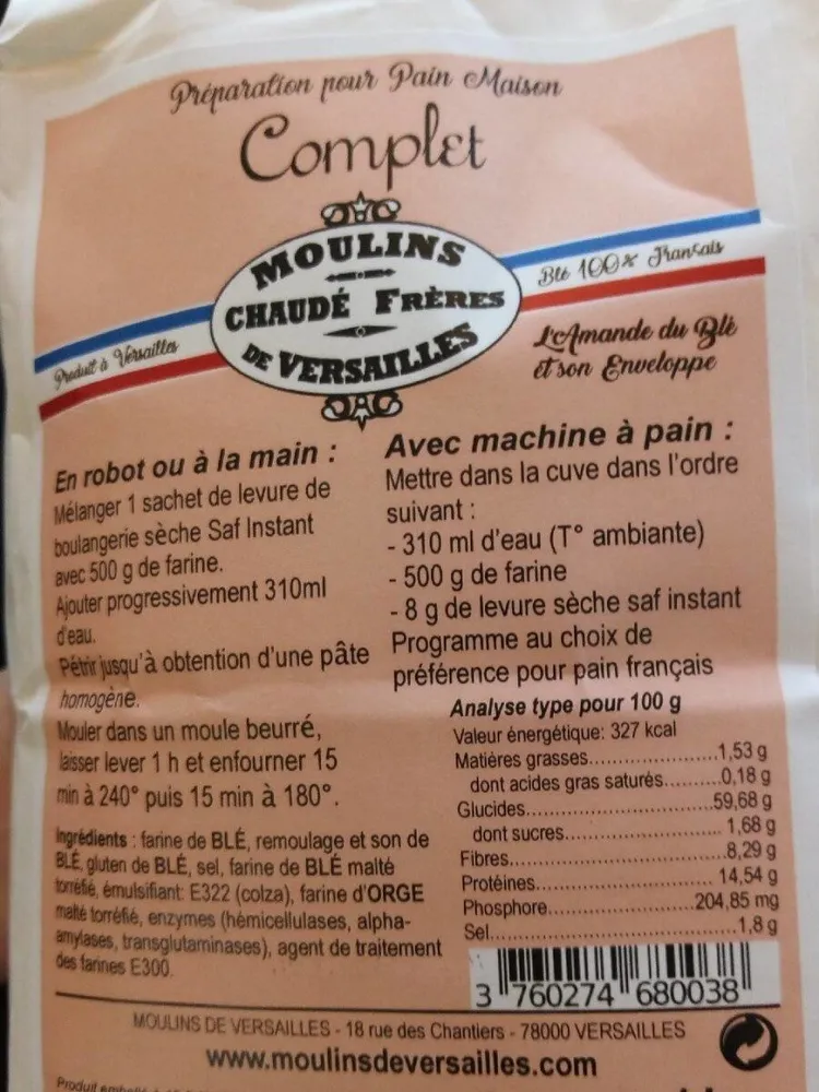 Préparation pour pain complet