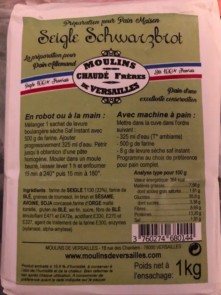 Préparation pour pain maison seigle schwarzbrot
