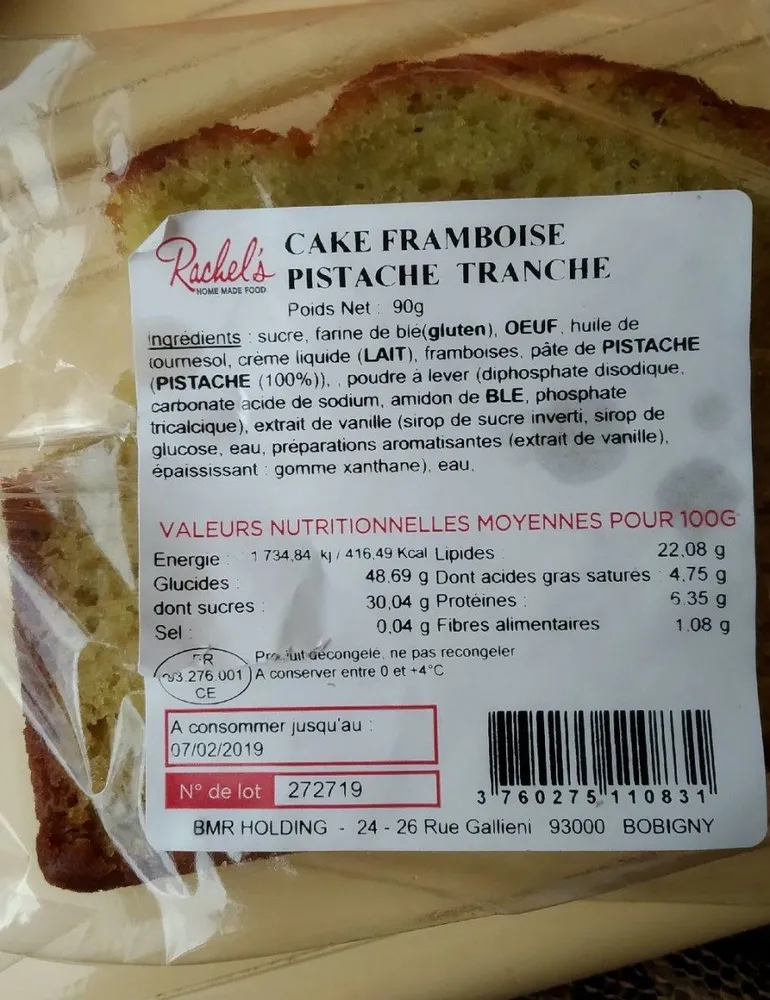 Cake framboise pistache tranche