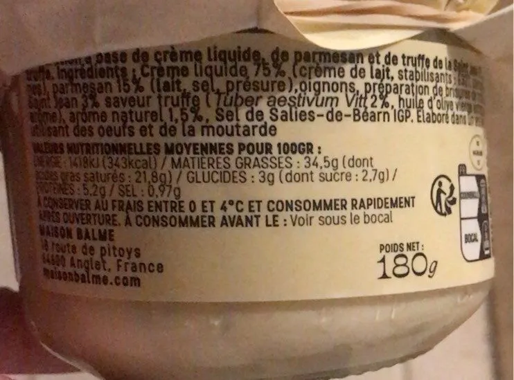 Preparation a base de creme parmesan et teuffe