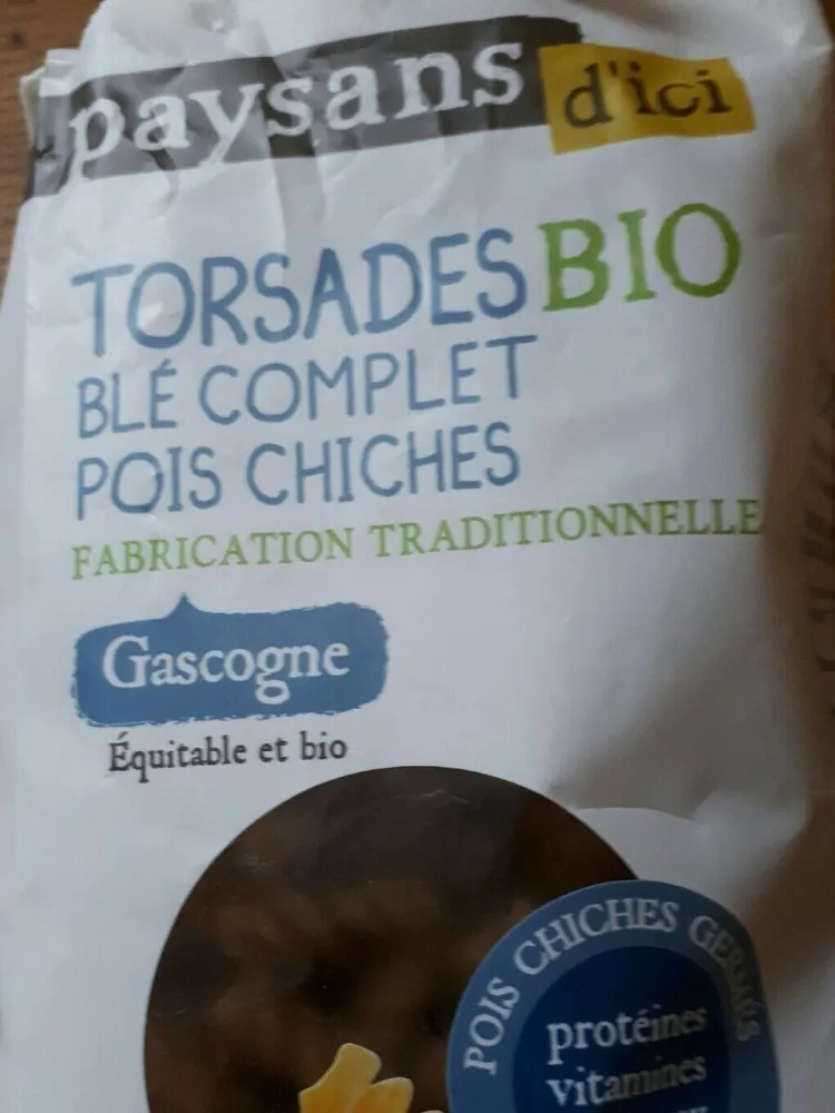 Torsades bio blé complet pois chiches