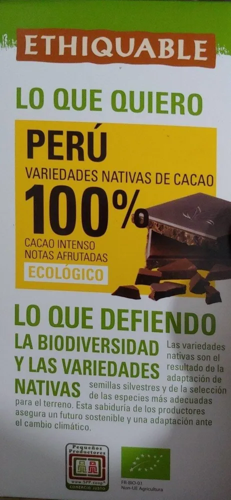 Chocolate Perú 100% Ecológico