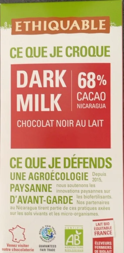 DARK MILK 68% CACAO NICARAGUA CHOCOLAT NOIR AU LAIT