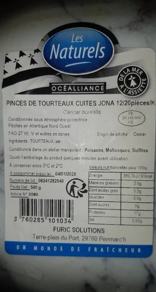 Pinces de Tourteaux cuites jona