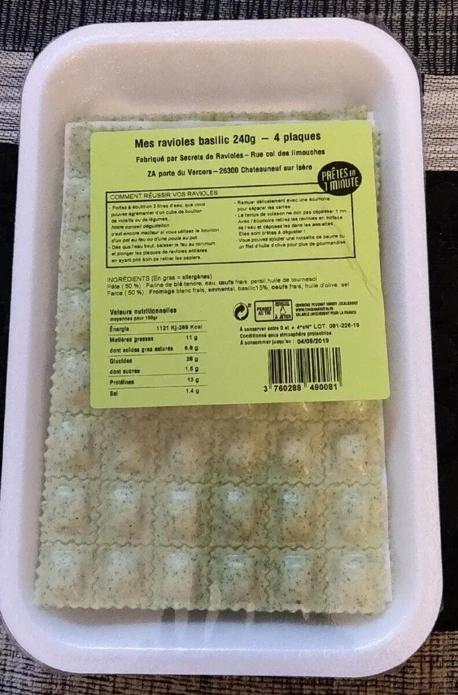 Mes ravioles basilic 240g - 4 plaques