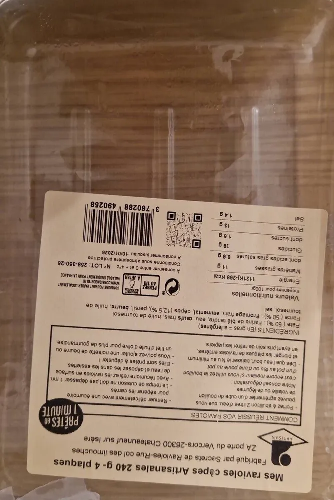 Mes ravioles cèpes Artisanales 240g