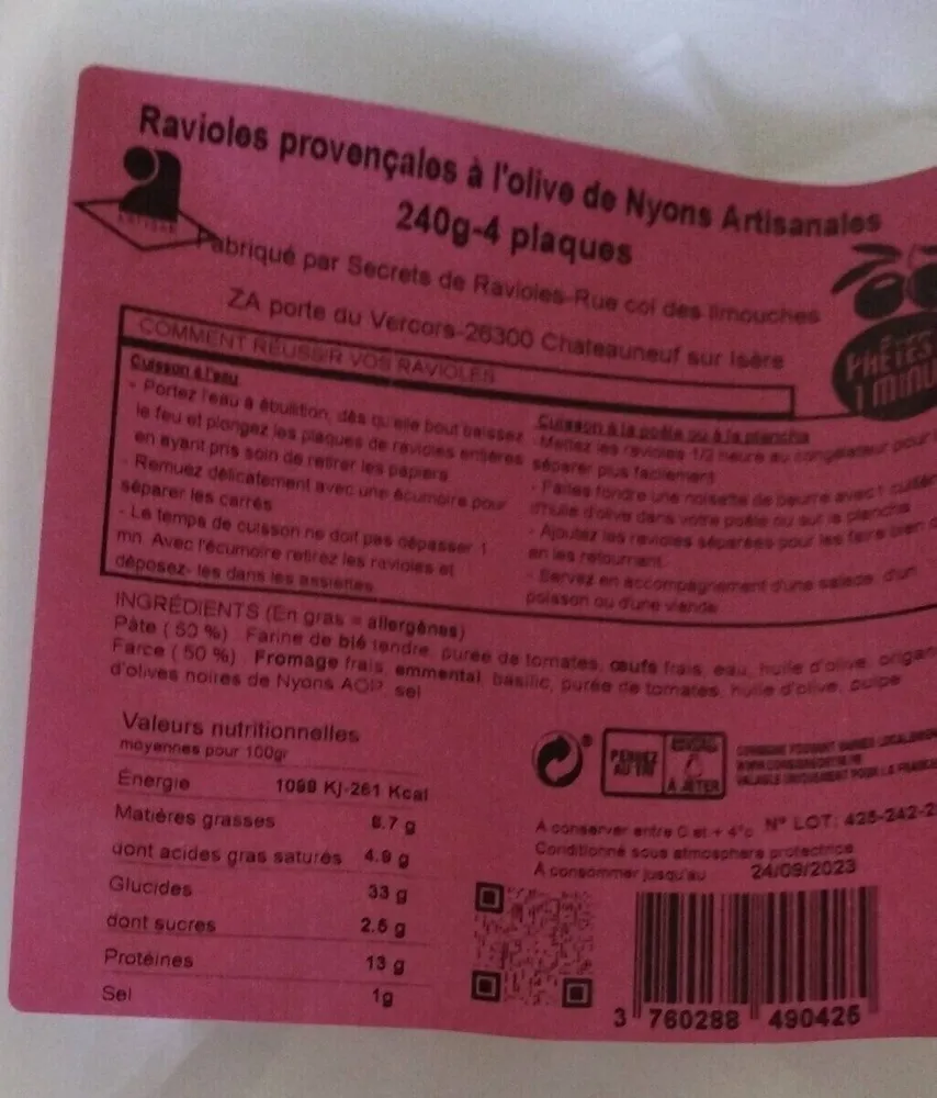 Ravioles provençales à l'olive de Nyons artisanales