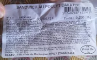 Sandwich poulet dakatine