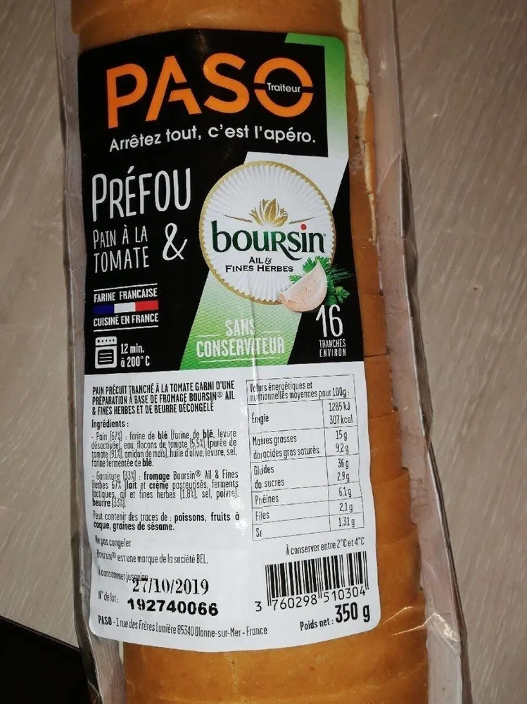 Prefou pain à la tomate et boursin