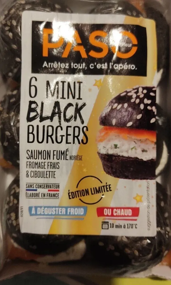 Black burger saumon fumé fromage frais ciboulette