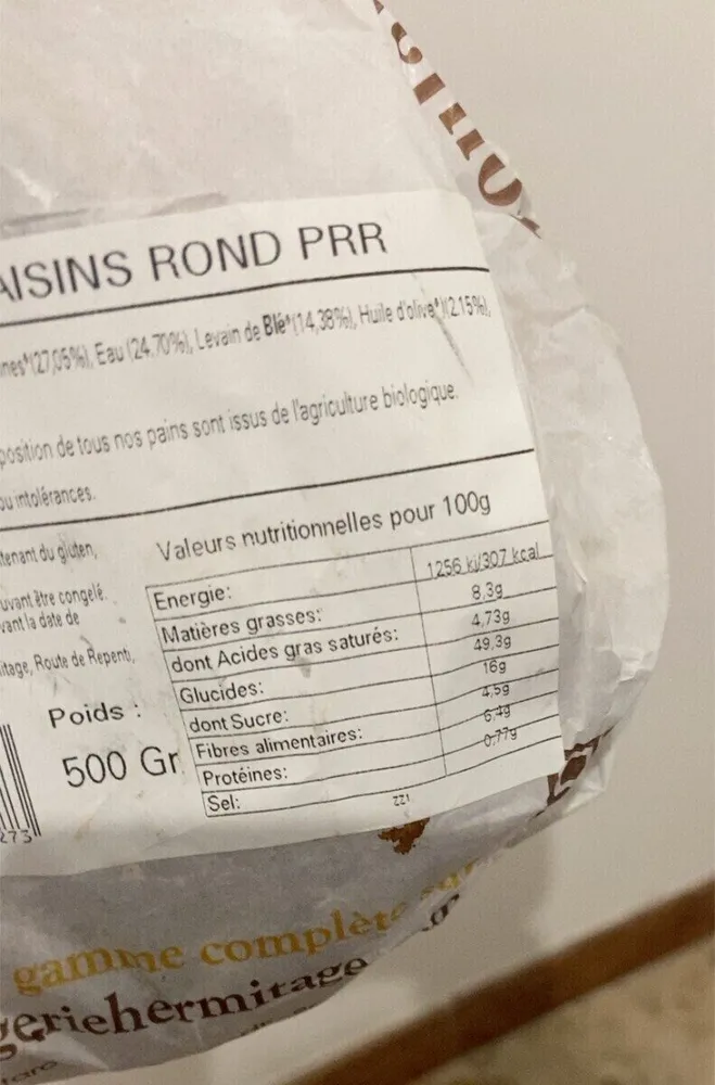 Pain raisin 500gr rond entier