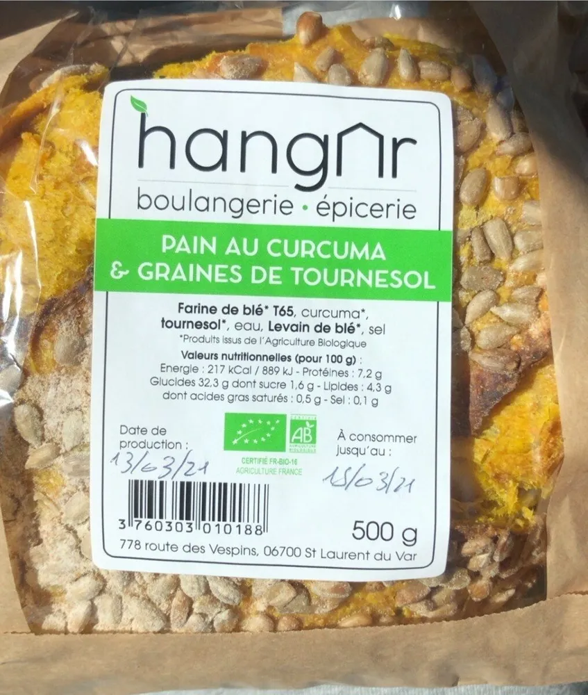 Pain curcuma graine de tournesol