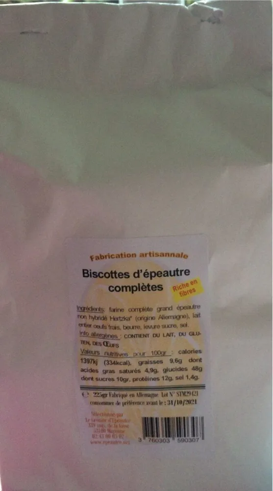 Biscottes d’épeautre complètes