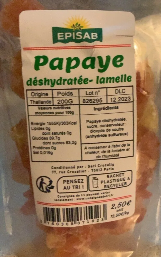 Papaye déshydratée - lamelle