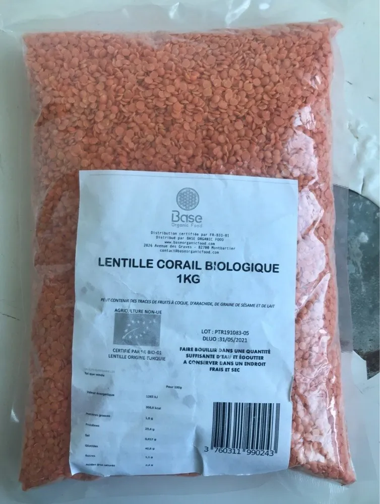 Lentille de corail biologique