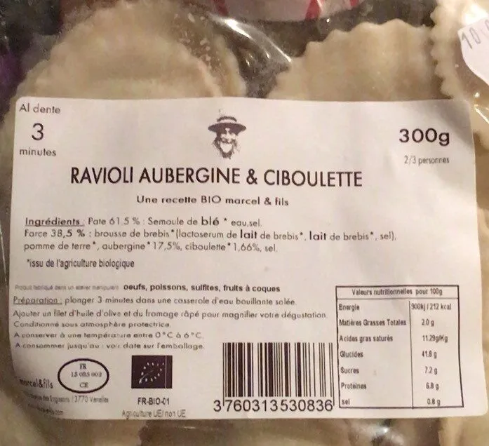 Ravioli aubergine et ciboulette