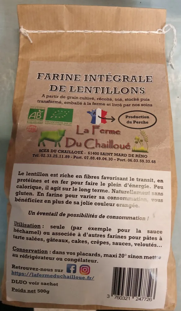 Farine intégrale de lentillons