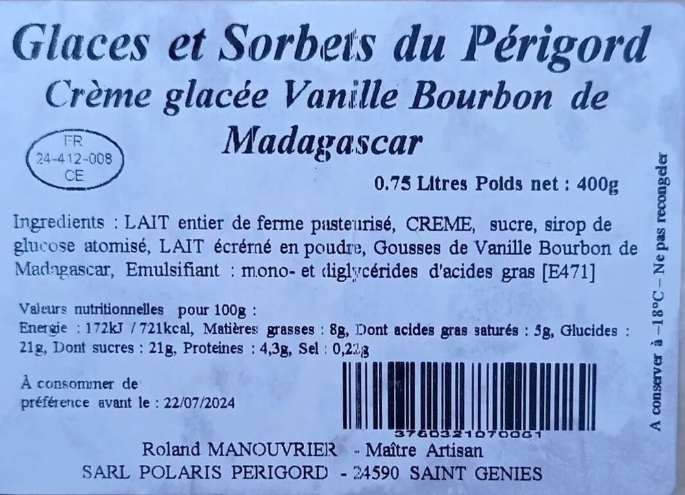 Crème Glacée Vanille Bourbon de Madagascar