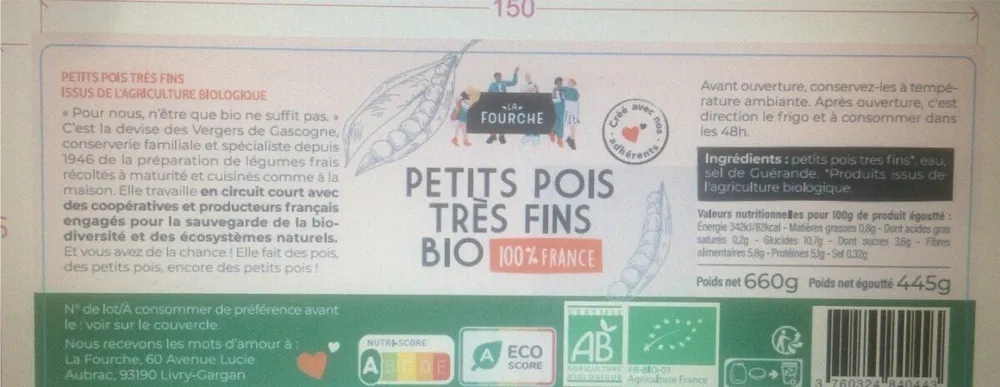 Petit pois très fins Bio