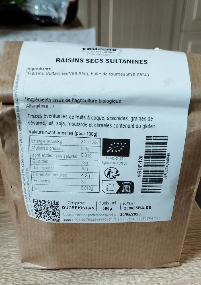 Raisins secs sultanines