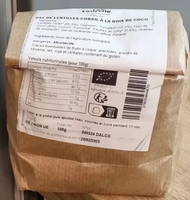 Dal de lentilles corail noix de coco