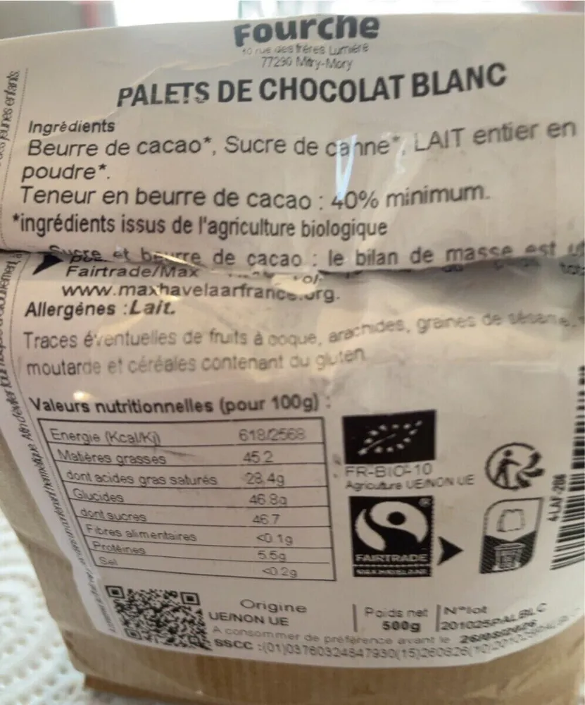 PALETS DE CHOCOLAT BLANC