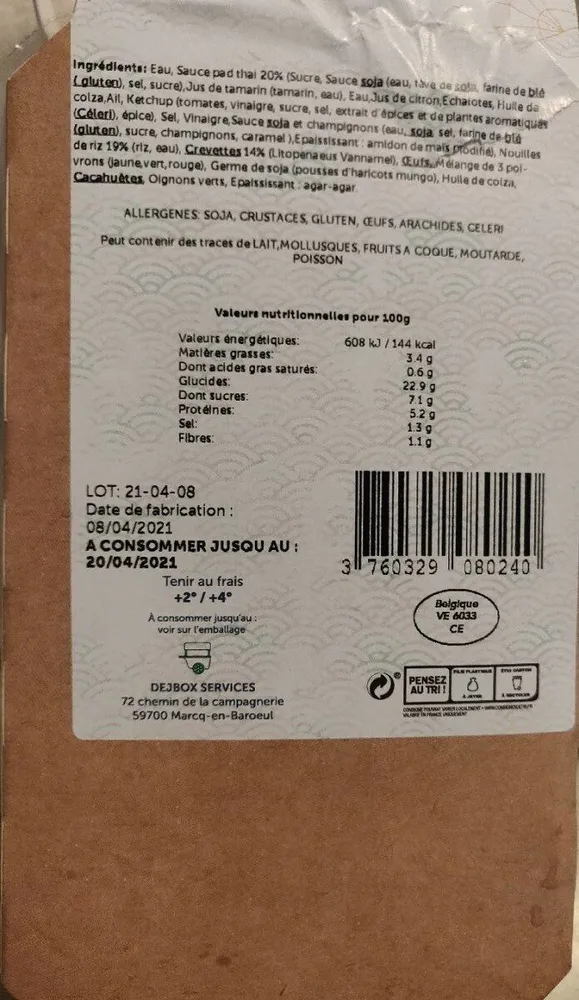 Le pad thaï aux crevettes