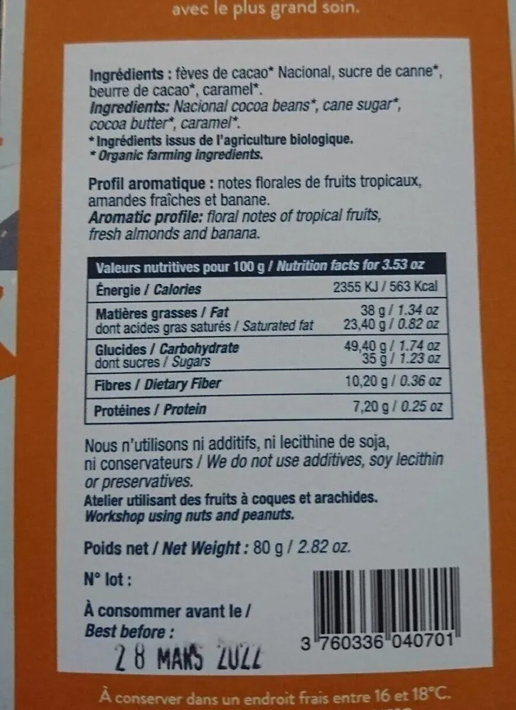 Chocolat noir éclats de caramel