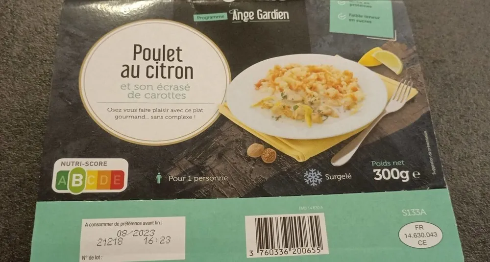Poulet au citron et son écrasé de carottes
