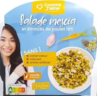 Salade mescia et eminces de poulet roti