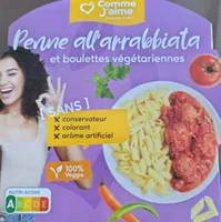 Penne all'arrabbiata et boulettes végétariennes
