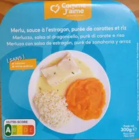 Merlu, sauce à l'estragon, purée de carottes et riz