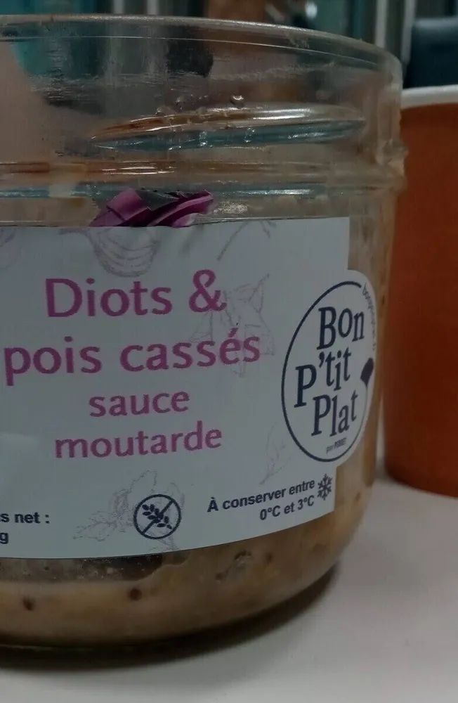 Diots et pois cassés sauce moutarde