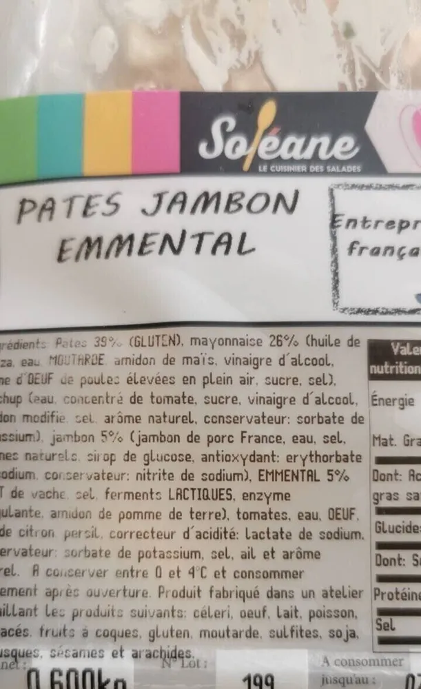 Pâtes jambon emmental