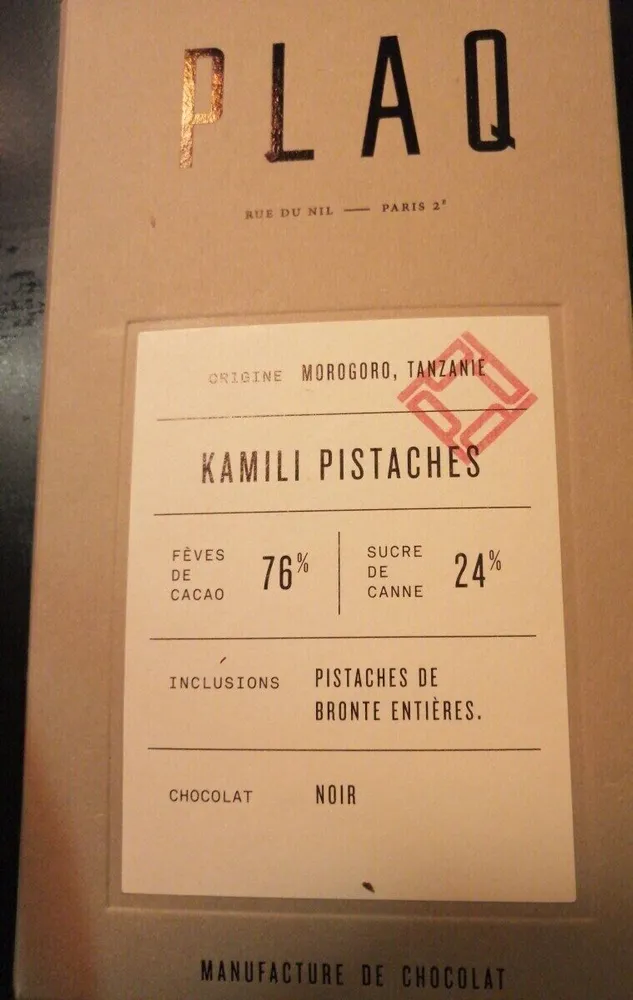 Plaq chocolat Kamili pistaches