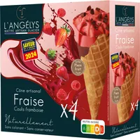 Cône Artisanal Sorbet Plein Fruit Fraise coulis Framboise