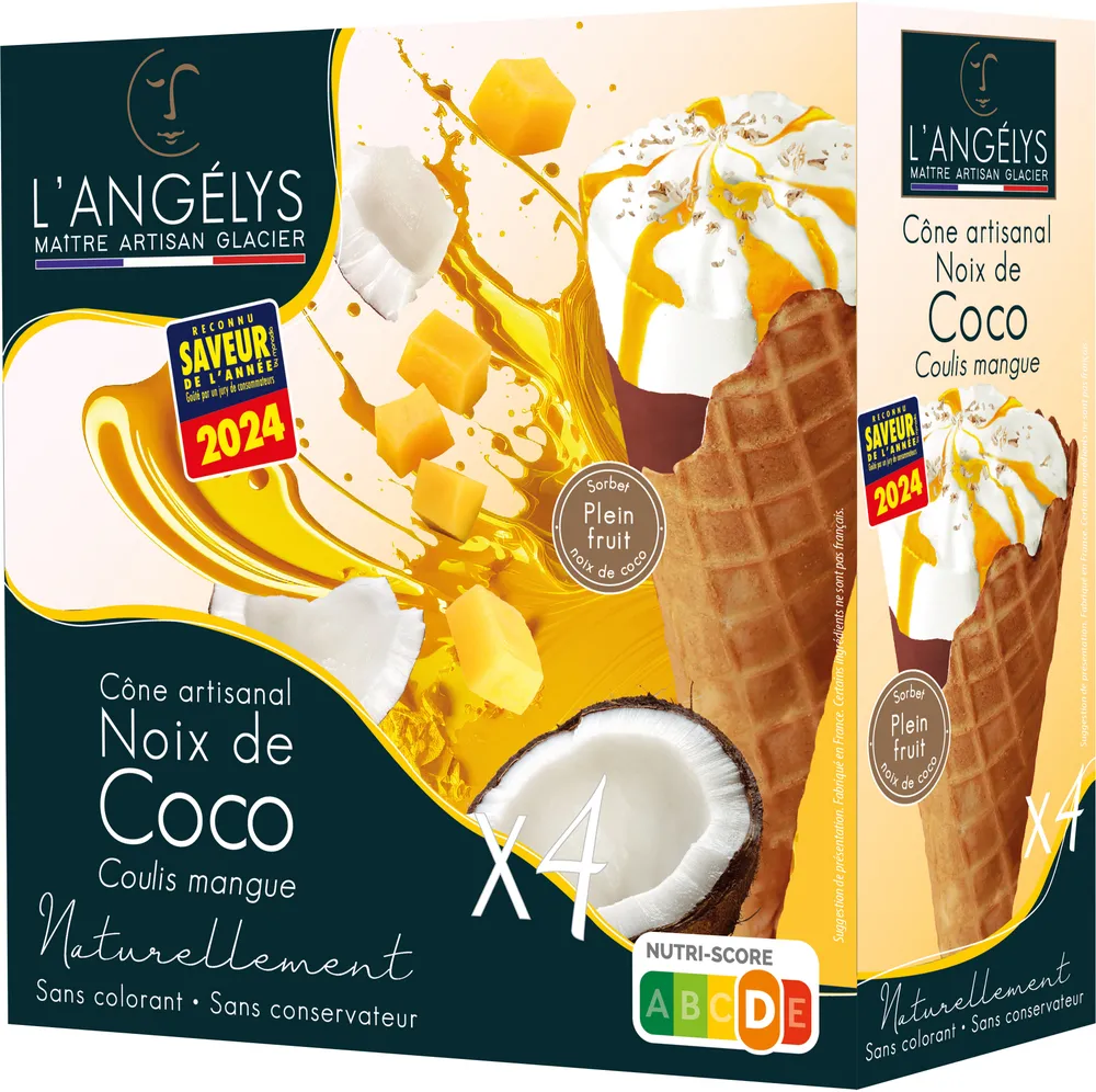 Cône Artisanal Sorbet plein fruit Noix de Coco
