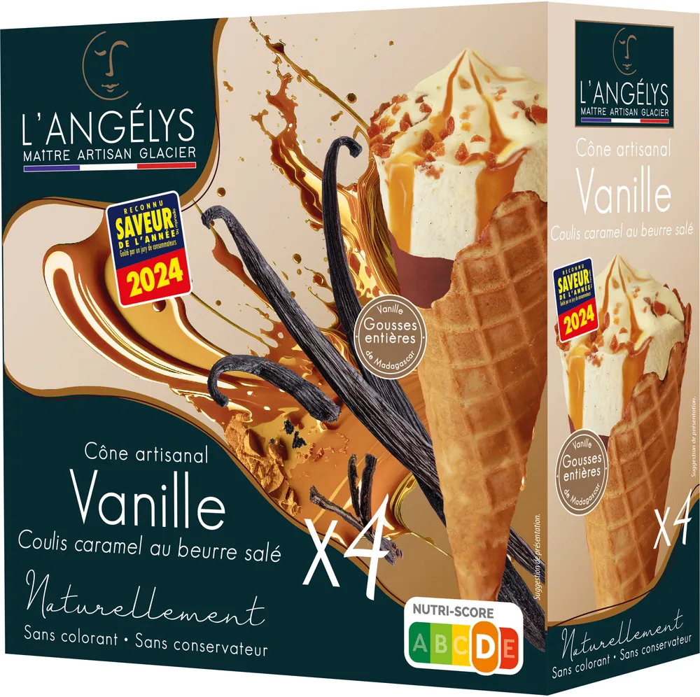 Cône Artisanal Crème Glacée Vanille Coulis Caramel