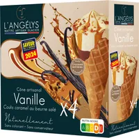 Cône Artisanal Crème Glacée Vanille Coulis Caramel
