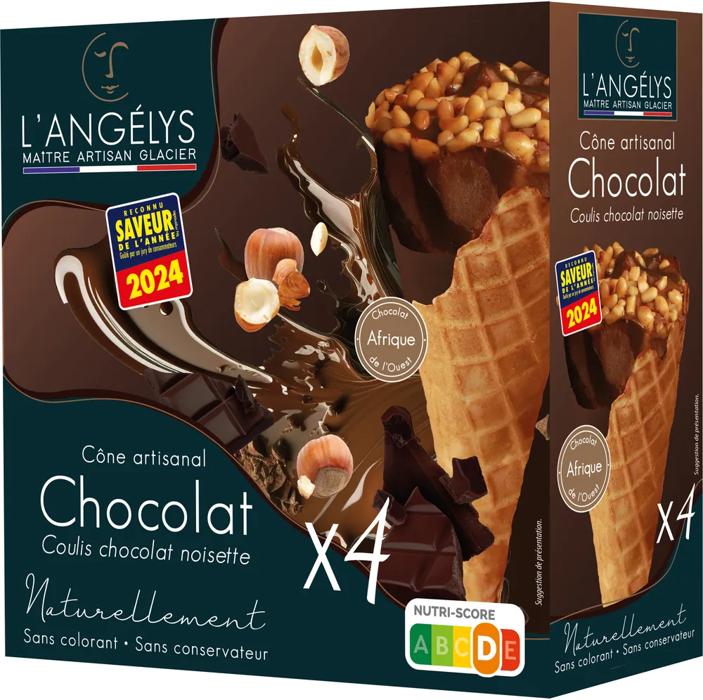 Cône Artisanal Crème Glacée Chocolat coulis chocolat noisettes du Piémont