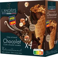 Cône Artisanal Crème Glacée Chocolat coulis chocolat noisettes du Piémont
