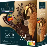 Cône Artisanal Crème Glacée Café coulis Chocolat copeaux chocolat