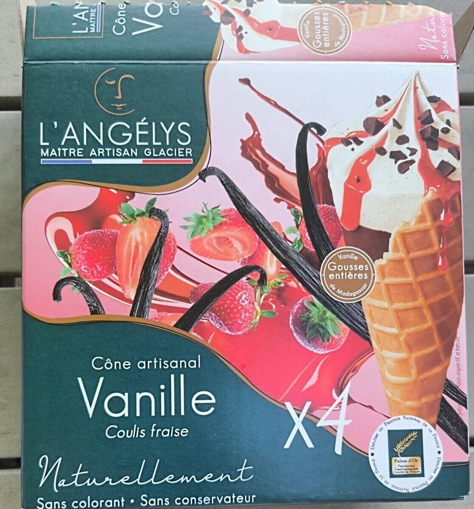 Cône artisanal Vanille Coulis Fraise