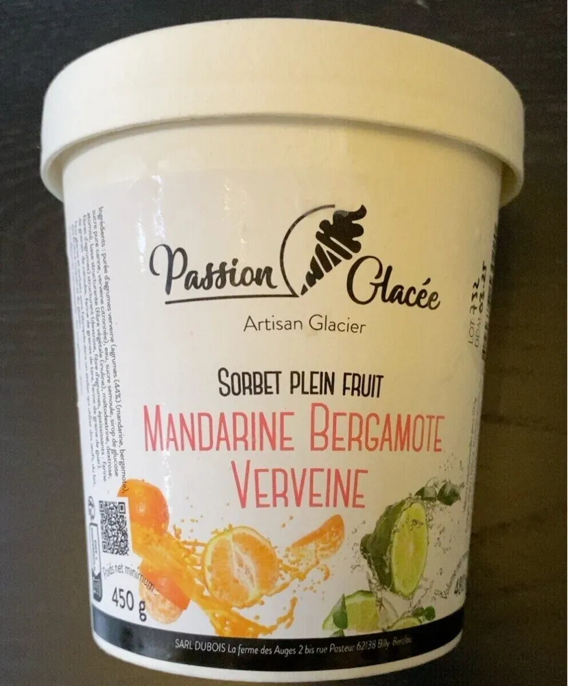 Sorbet plein fruit mandarine bergamote verveine