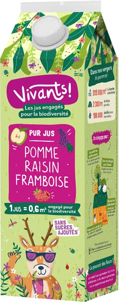 Pur jus pomme raisin framboise