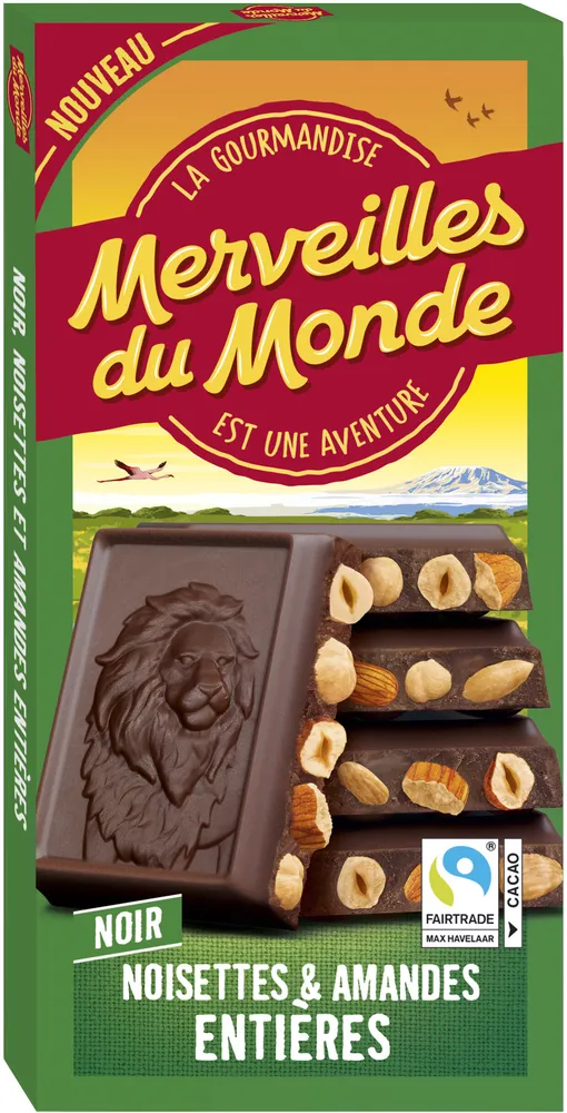 Tablette Bloc, chocolat noir aux inclusions de noisettes et amandes entières