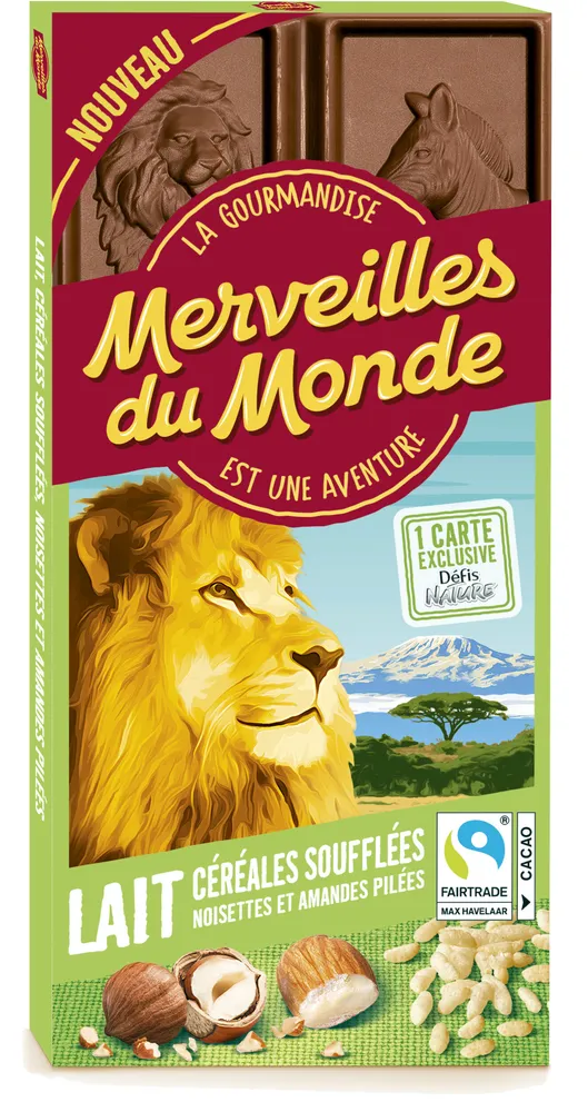 Tablette Lait, céréales soufflées, noisettes et amandes pilées