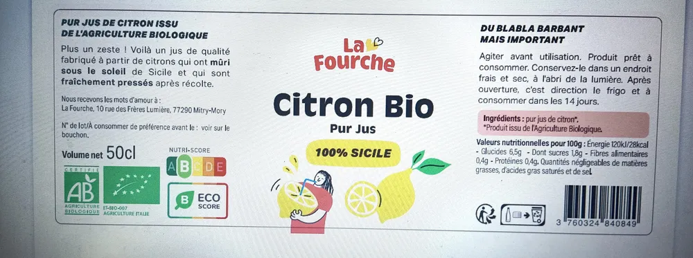 citron bio pur jus